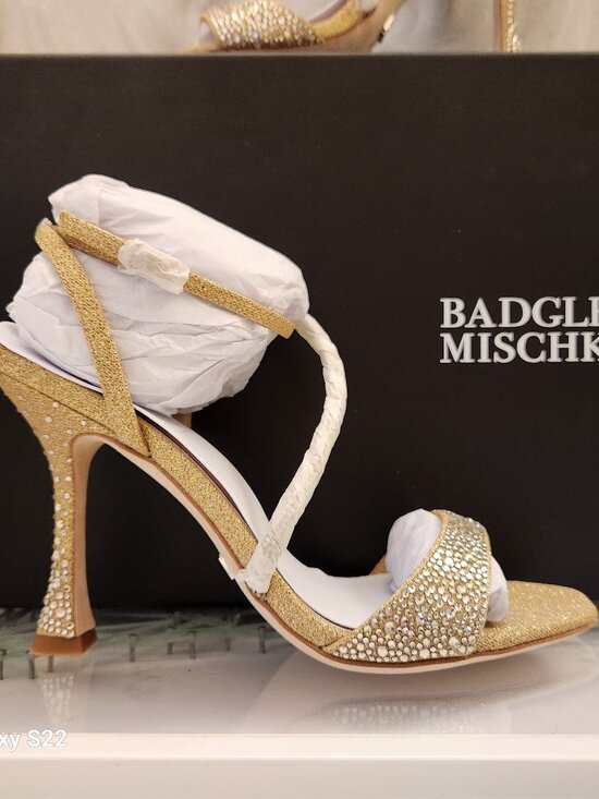 Badgley Mischka Shoes - Badgley Mischka "Sally" Gold Embellished Heeled Sandals. NIB. Size 8.5